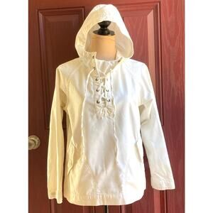 Guideboat Co Ply the Waters Hoodie Shirt Women M White Cotton Lace Up Neck Sea